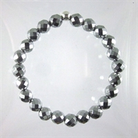 Rhodium-Plated Hematite Faceted 8mm Classic Elastic Bracelet